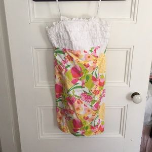 White and Pink Lilly Pulitzer Strapless Dress